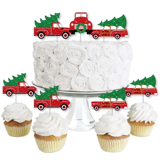 Big Dot of Happiness Merry Little Christmas Tree - Dessert Cupcake Toppers - Red Truck and Car Christmas Party Clear Treat Picks - Set of 24 {1}