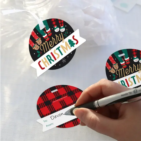 Big Dot of Happiness Christmas Pajamas - Holiday Plaid PJ Party Clear Goodie Favor Bags - Treat Bags With Tags - Set of 12 {4}