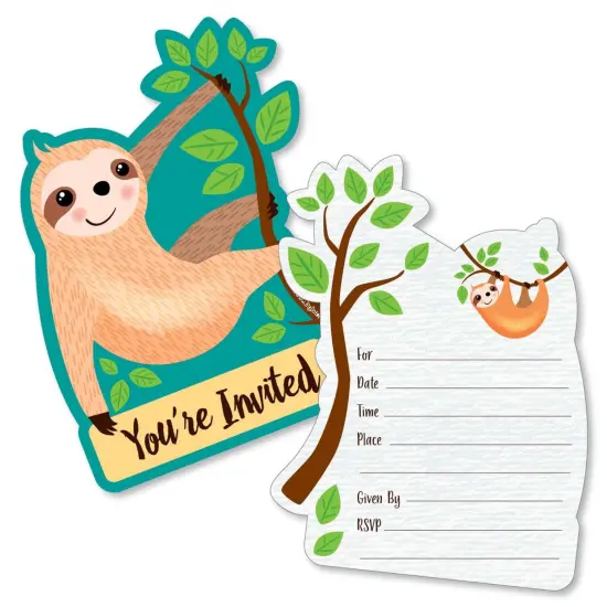 Big Dot of Happiness Let's Hang - Sloth - Shaped Fill-in Invitations - Baby Shower or Birthday Party Invitation Cards with Envelopes - Set of 12 {1}