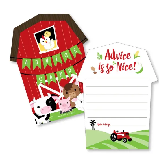 Big Dot of Happiness Farm Animals - Barn Wish Card Barnyard Baby Shower Activities - Shaped Advice Cards Game - Set of 20 {1}