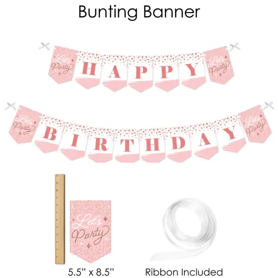 Big Dot of Happiness Pink Rose Gold Birthday - Happy Birthday Party Supplies - Banner Decoration Kit - Fundle Bundle {4}