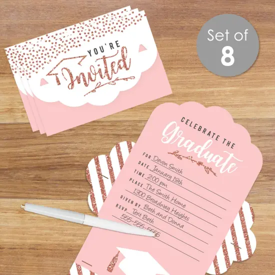 Big Dot of Happiness Rose Gold Grad - Fill-In Cards - Graduation Party Fold and Send Invitations - Set of 8 {3}