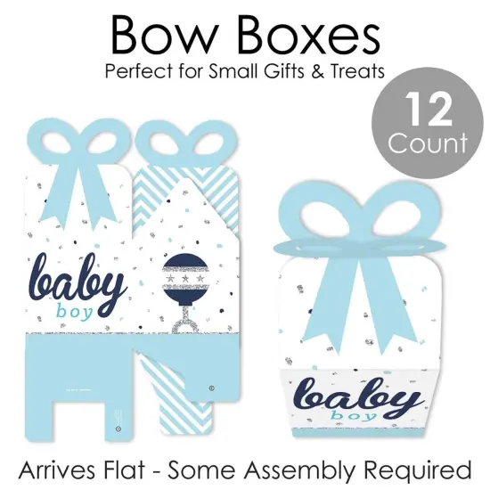 Big Dot of Happiness Hello Little One - Blue and Silver - Square Favor Gift Boxes - Boy Baby Shower Bow Boxes - Set of 12 {7}