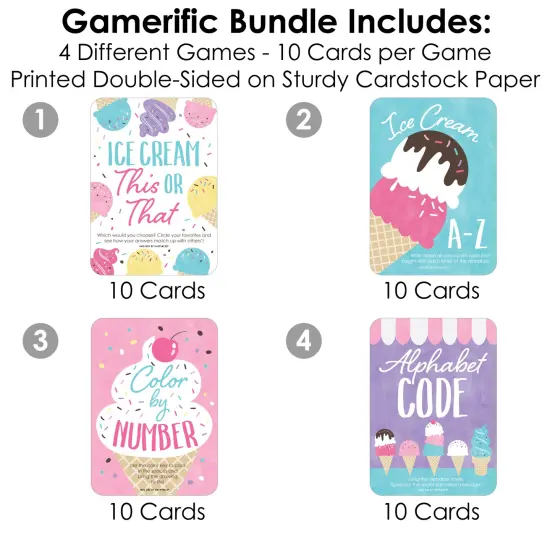 Big Dot of Happiness Scoop Up The Fun - Ice Cream - 4 Sprinkles Party Games - 10 Cards Each - Gamerific Bundle {4}