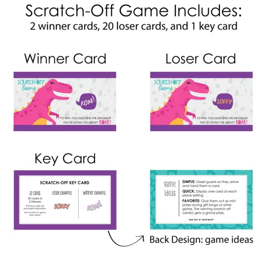 Big Dot of Happiness Roar Dinosaur Girl - Dino Mite T-Rex Baby Shower or Birthday Party Game Scratch Off Cards - 22 Count {6}