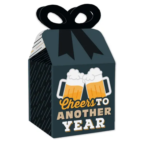 Big Dot of Happiness Cheers and Beers Happy Birthday - Square Favor Gift Boxes - Birthday Party Bow Boxes - Set of 12 {1}