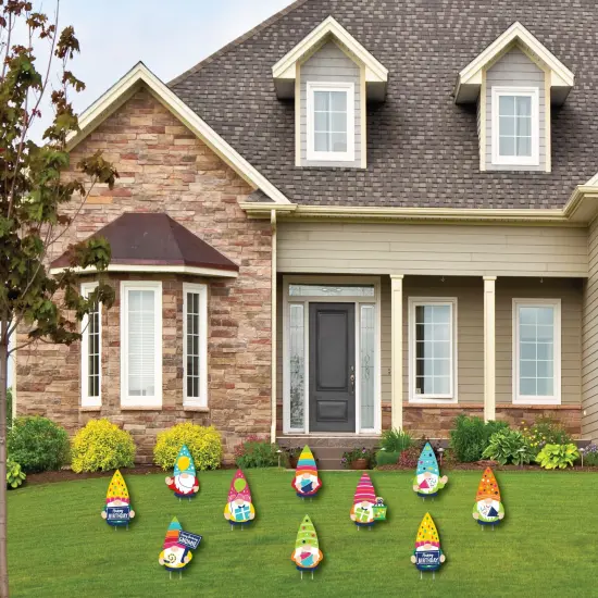 Big Dot of Happiness Gnome Birthday- Gnome Lawn Decorations - Outdoor Happy Birthday Party Yard Decorations - 10 Piece {3}