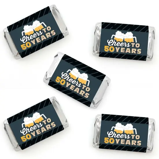 Big Dot of Happiness Cheers and Beers to 50 Years - Mini Candy Bar Wrapper Stickers - 50th Birthday Party Small Favors - 40 Count {1}