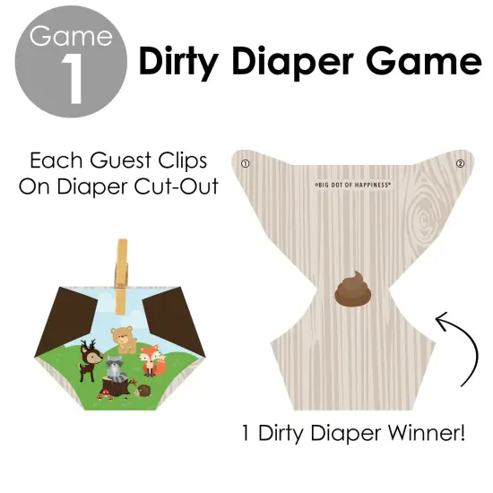 Big Dot of Happiness Woodland Creatures - Baby Shower Conversation Starter - 2-in-1 Dirty Diaper Game - Set of 24 {7}