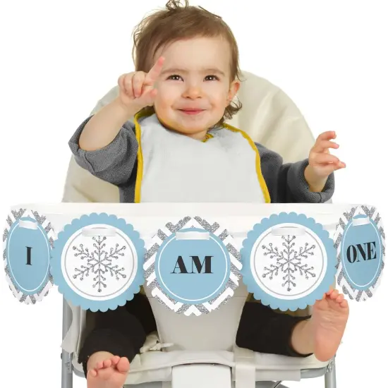 Big Dot of Happiness Onederland 1st Birthday - I Am One - First Winter Wonderland Birthday High Chair Banner {1}