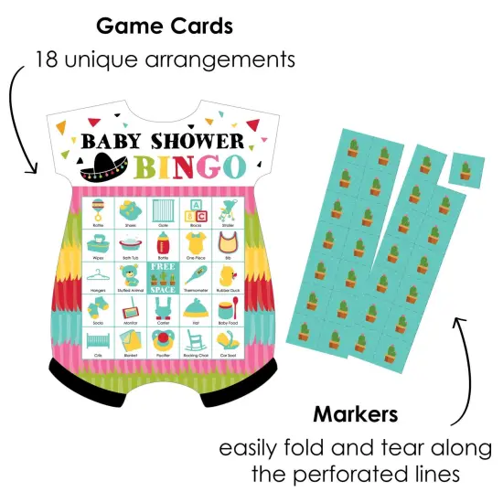 Big Dot of Happiness Let's Fiesta - Picture Bingo Cards and Markers - Baby Shower Shaped Bingo Game - Set of 18 {3}