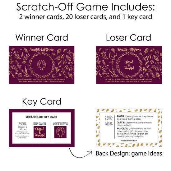 Big Dot of Happiness Elegant Thankful for Friends - Friendsgiving Thanksgiving Party Game Scratch Off Cards - 22 Count {6}