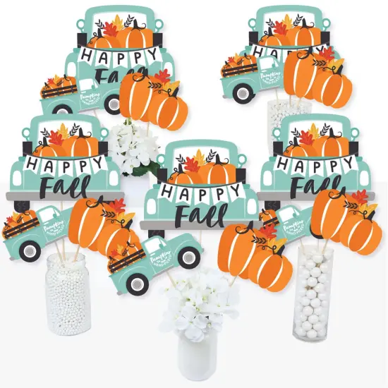 Big Dot of Happiness Happy Fall Truck - Harvest Pumpkin Party Centerpiece Sticks - Table Toppers - Set of 15 {3}
