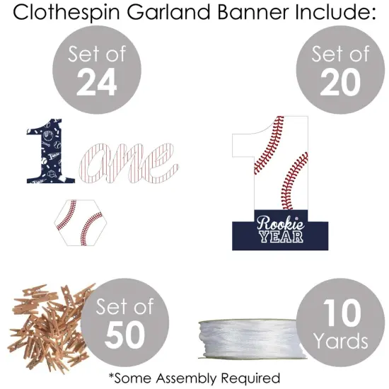 Big Dot of Happiness 1st Birthday Batter Up - Baseball - First Birthday Party DIY Decorations - Clothespin Garland Banner - 44 Pieces {6}