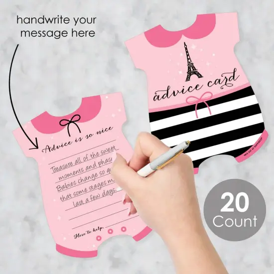 Big Dot of Happiness Paris, Ooh La La - Baby Bodysuit Wish Card Paris Themed Baby Shower Activities - Shaped Advice Cards Game - Set of 20 {3}