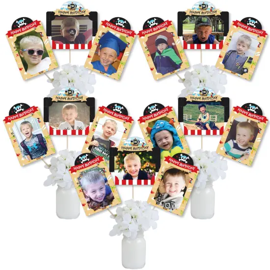 Big Dot of Happiness Pirate Ship Adventures - Skull Birthday Party Picture Centerpiece Sticks - Photo Table Toppers - 15 Pieces {1}
