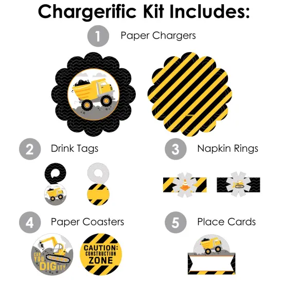 Big Dot of Happiness Dig It Construction Zone Baby Shower or Birthday Party Paper Charger and Table Decorations Chargerific Kit Place Setting for 8 {4}