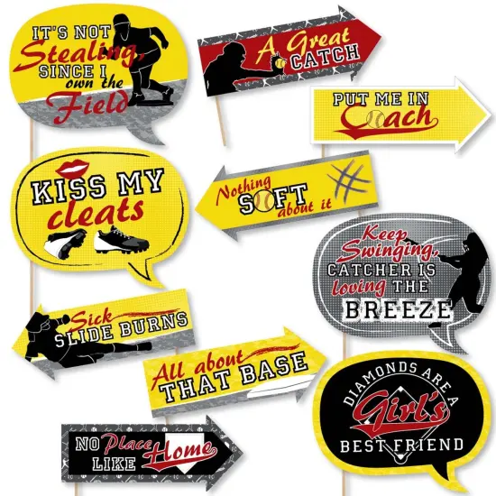 Big Dot of Happiness Funny Grand Slam - Fastpitch Softball - Birthday Party or Baby Shower Photo Booth Props Kit - 10 Piece {1}