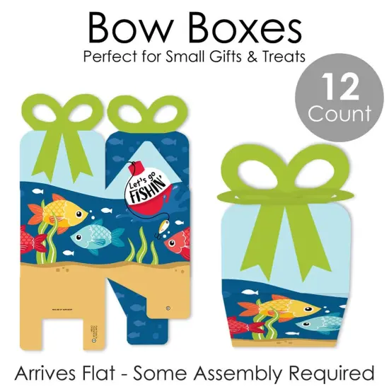 Big Dot of Happiness Let's Go Fishing - Square Favor Gift Boxes - Fish Themed Birthday Party or Baby Shower Bow Boxes - Set of 12 {7}