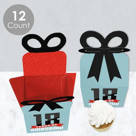 Big Dot of Happiness Boy 18th Birthday - Square Favor Gift Boxes - Eighteenth Birthday Party Bow Boxes - Set of 12 {4}