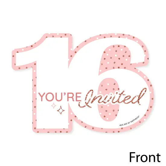Big Dot of Happiness 16th Pink Rose Gold Birthday - Shaped Fill-In Invitations - Happy Birthday Party Invitation Cards with Envelopes - Set of 12 {4}
