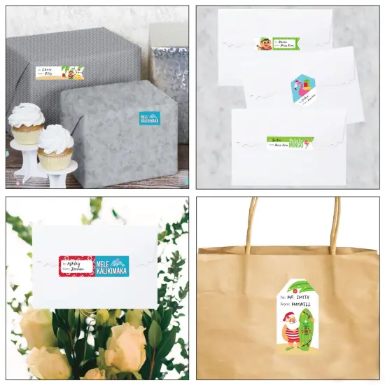 Big Dot of Happiness Tropical Christmas - Assorted Beach Santa Holiday Party Gift Tag Labels - To and From Stickers - 12 Sheets - 120 Stickers {7}
