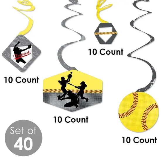 Big Dot of Happiness Grand Slam - Fastpitch Softball - Birthday Party or Baby Shower Hanging Decor - Party Decoration Swirls - Set of 40 {6}