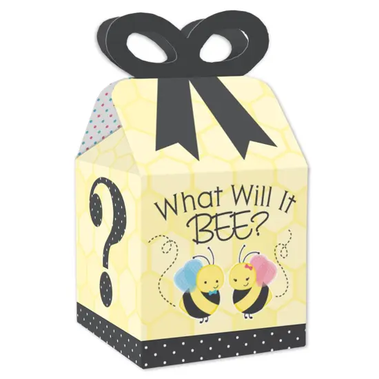 Big Dot of Happiness What Will It BEE? - Square Favor Gift Boxes - Gender Reveal Party Bow Boxes - Set of 12 {1}