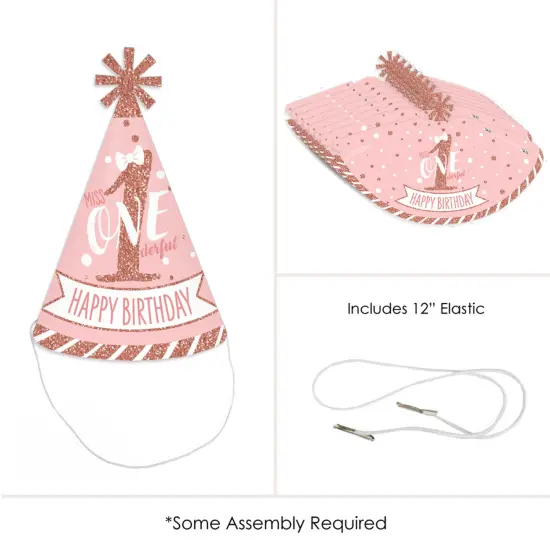 Big Dot of Happiness 1st Birthday Little Miss Onederful - Cone Happy Birthday Party Hats for Kids and Adults - Set of 8 (Standard Size) {6}