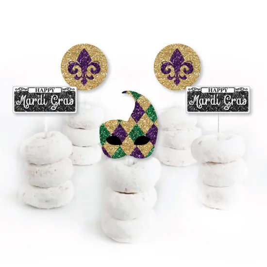 Big Dot of Happiness Mardi Gras - Dessert Cupcake Toppers - Masquerade Party Clear Treat Picks - Set of 24 {3}
