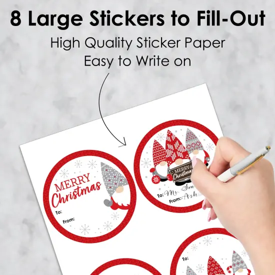 Big Dot of Happiness Christmas Gnomes - Round Holiday Party To and From Gift Tags - Large Stickers - Set of 8 {6}