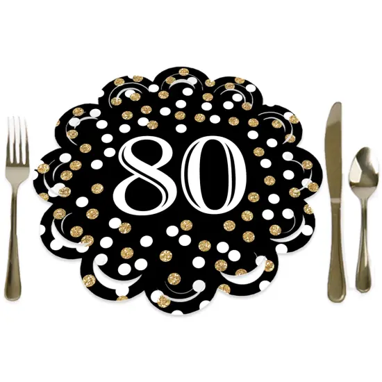 Big Dot of Happiness Adult 80th Birthday - Gold - Birthday Party Round Table Decorations - Paper Chargers - Place Setting For 12 {1}