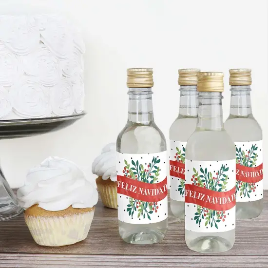 Big Dot of Happiness Feliz Navidad - Mini Wine and Champagne Bottle Label Stickers - Spanish Christmas Party Favor Gift for Women and Men - Set of 16 {4}