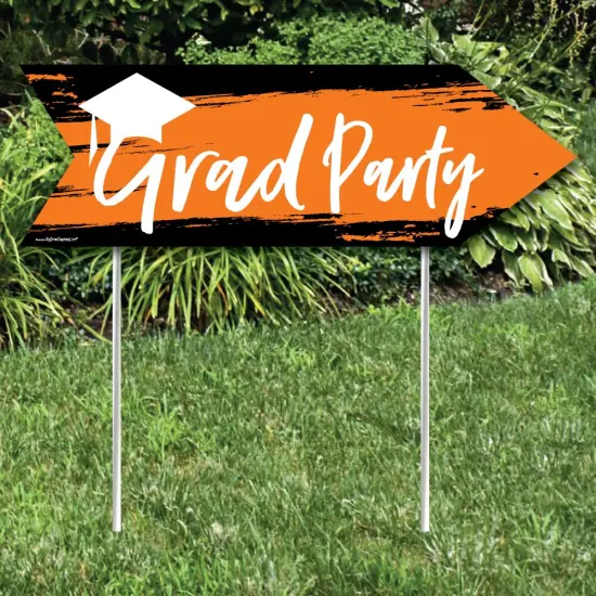 Big Dot of Happiness Orange Graduation Party Sign Arrow - Double Sided Directional Yard Signs - Set of 2 {3}
