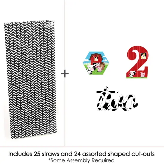 Big Dot of Happiness 2nd Birthday Farm Animals - Paper Straw Decor - Barnyard Second Birthday Party Striped Decorative Straws - Set of 24 {4}