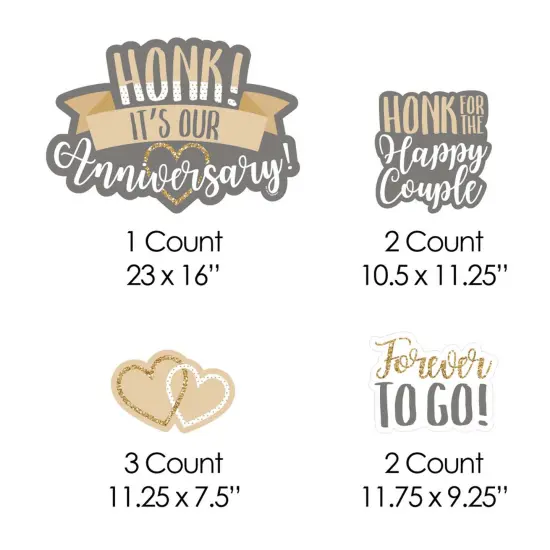 Big Dot of Happiness Honk, It's Our Anniversary - Yard Sign and Outdoor Lawn Decorations - Gold and Silver Wedding Anniversary Yard Signs - Set of 8 {7}