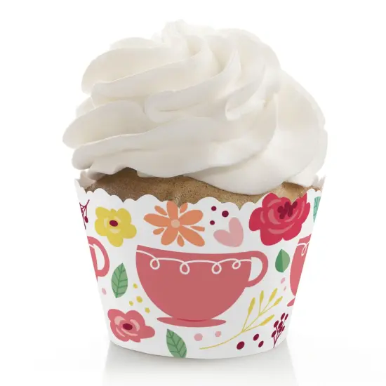Big Dot of Happiness Floral Let's Par-Tea - Garden Tea Party Decorations - Party Cupcake Wrappers - Set of 12 {1}
