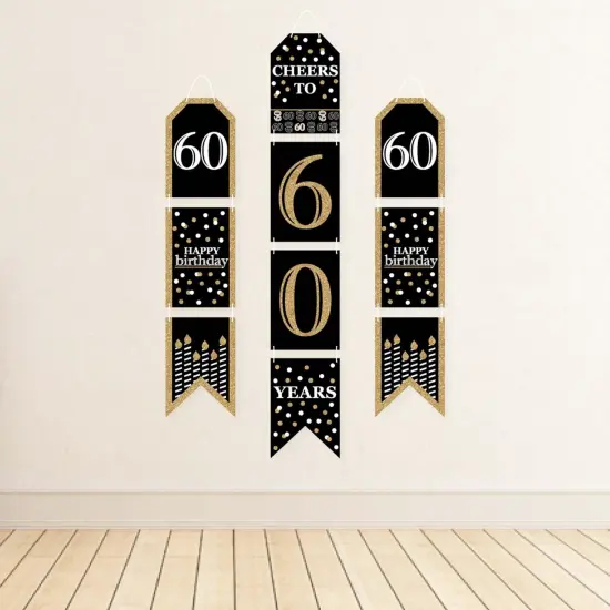Big Dot of Happiness Adult 60th Birthday - Gold - Hanging Vertical Paper Door Banners - Birthday Party Wall Decoration Kit - Indoor Door Decor {4}