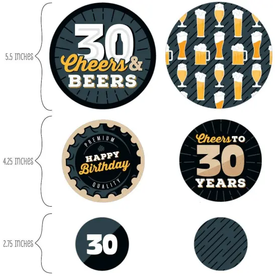 Big Dot of Happiness Cheers and Beers to 30 Years - 30th Birthday Party Giant Circle Confetti - Party Decorations - Large Confetti 27 Count {3}