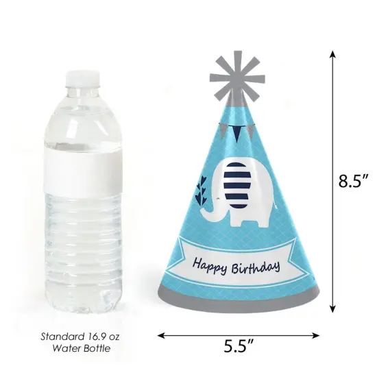 Big Dot of Happiness Blue Elephant - Cone Happy Birthday Party Hats for Kids and Adults - Set of 8 (Standard Size) {4}