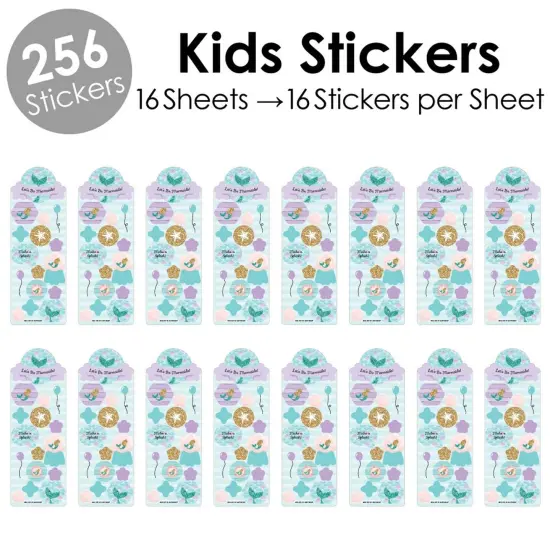 Big Dot of Happiness Let's Be Mermaids - Birthday Party Favor Kids Stickers - 16 Sheets - 256 Stickers {3}