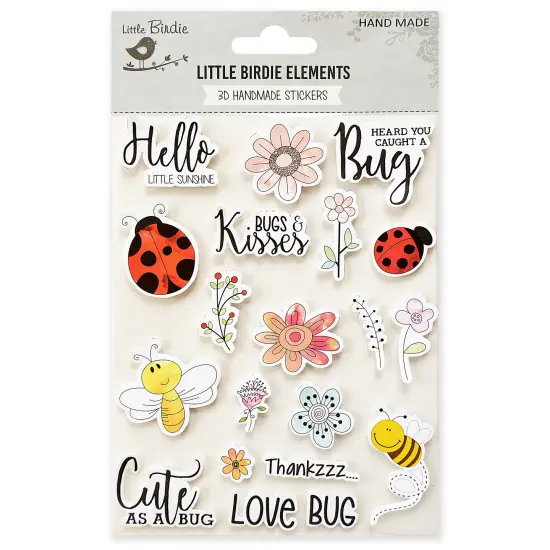 Little Birdie Watercolor Embellishment 20/Pkg-Flowers and Bugs {1}