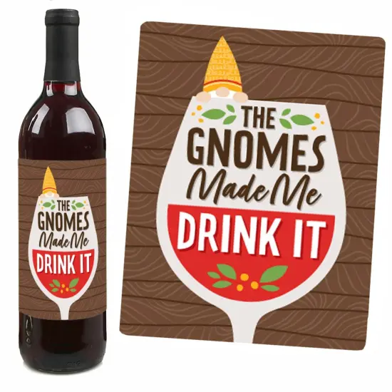 Big Dot of Happiness Garden Gnomes - Forest Gnome Party Decorations for Women and Men - Wine Bottle Label Stickers - Set of 4 {7}