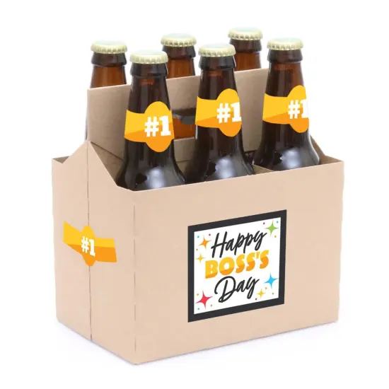 Big Dot of Happiness Happy Boss's Day - Best Boss Ever Decorations for Women and Men - 6 Beer Bottle Label Stickers and 1 Carrier {3}
