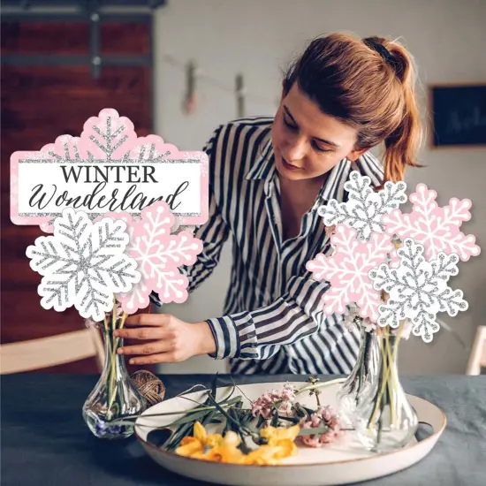 Big Dot of Happiness Pink Winter Wonderland - Holiday Snowflake Birthday Party & Baby Shower Centerpiece Sticks - Showstopper Table Toppers -35 Pieces {4}