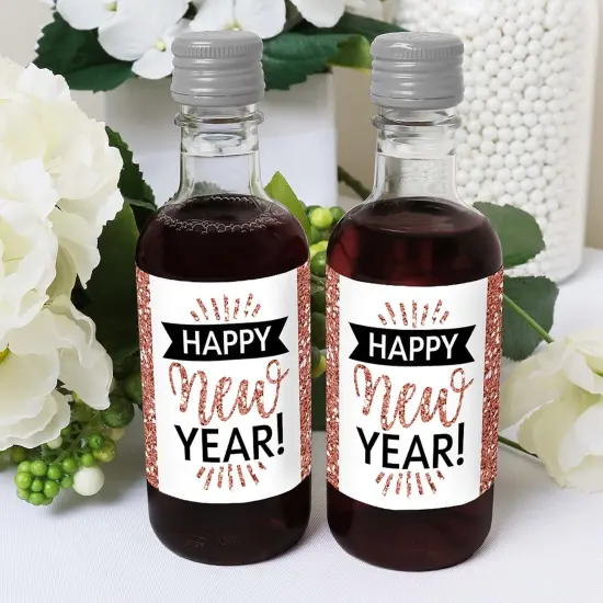 Big Dot of Happiness Rose Gold Happy New Year - Mini Wine and Champagne Bottle Label Stickers - New Year's Eve Party Favor Gift - Set of 16 {7}