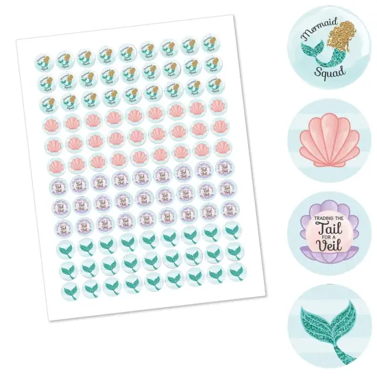 Big Dot of Happiness Trading The Tail For A Veil Mermaid Bachelorette Party Round Candy Sticker Favors - Labels Fits Chocolate Candy (1 sheet of 108) {3}