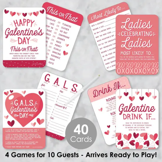 Big Dot of Happiness Happy Galentine's Day - 4 Valentine's Day Party Games - 10 Cards Each - Gamerific Bundle {3}