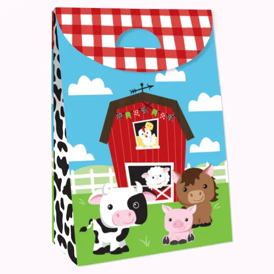 Big Dot of Happiness Farm Animals - Barnyard Baby Shower or Birthday Gift Favor Bags- Party Goodie Boxes - Set of 12 {4}