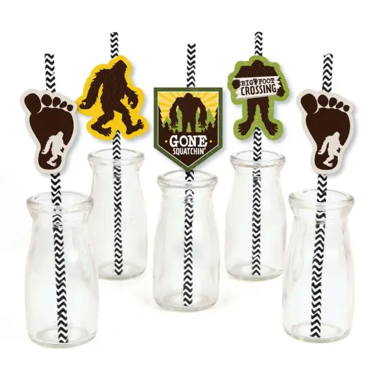 Big Dot of Happiness Sasquatch Crossing - Paper Straw Decor - Bigfoot Party or Birthday Party Striped Decorative Straws - Set of 24 {1}